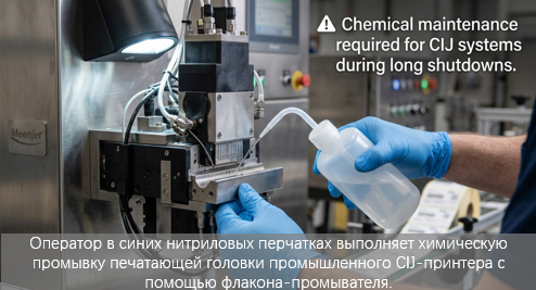 Как предотвратить засорение сопел промышленного принтера при длительном простое (TIJ против CIJ) Как предотвратить засорение сопел промышленного принтера при длительном простое (TIJ против CIJ)