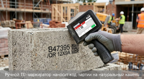 Маркировка мелкоштучных строительных изделий ручными TIJ-маркираторами: быстросохнущие коды партий на плитке, камне и металлофурнитуре Маркировка мелкоштучных строительных изделий ручными TIJ-маркираторами: быстросохнущие коды партий на плитке, камне и металлофурнитуре