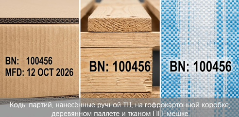 Ручная TIJ-маркировка для логистики и складов: решение для кодов партий на картонных коробках, паллетах и мешках Ручная TIJ-маркировка для логистики и складов: решение для кодов партий на картонных коробках, паллетах и мешках